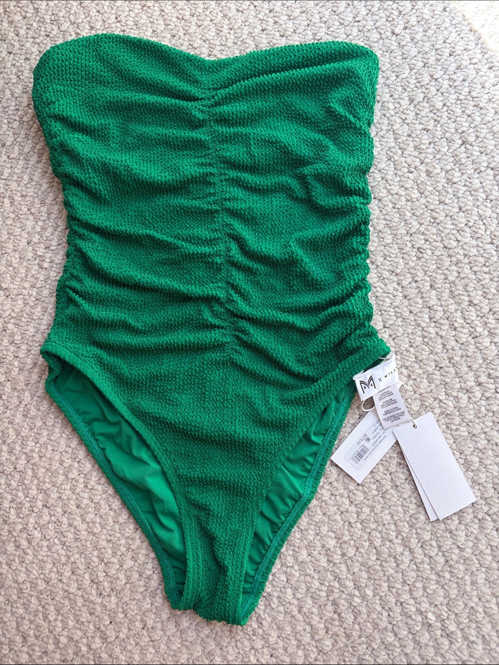Milly Emerald Green Textured Strapless One-Piece
